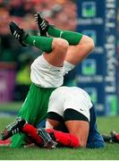 6 February 1999; Kevin Maggs, Ireland, tumbles over Emile N'Tamack, France. Five Nations Rugby Championship, Ireland v France, Lansdowne Road, Dublin. Picture credit: Brendan Moran / SPORTSFILE