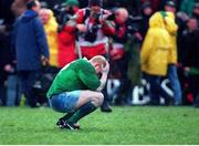 6 Febuary 1999; A dejected Rob Henderson, Ireland, after the final whistle. Five Nations Rugby Championship, Ireland v France, Lansdowne Road, Dublin. Picture credit: Brendan Moran / SPORTSFILE