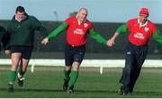 19 January 1999; Ireland players, from left, Reggie Corrigan, Keith Wood and Trevor Brennan pictured during training. Ireland Rugby Squad Training, The Sportsground, Galway. Picture credit: Matt Browne / SPORTSFILE