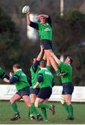 1 February 1999; Ireland's Jeremy Davidson takes the ball in the line out with help from Dion O'Cuinneagain, right, and Eric Miller. Ireland Rugby Squad Training, Dr. Hickey Park, Greystones RFC, Wicklow. Picture credit: Matt Browne / SPORTSFILE