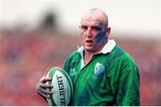 6 February 1999; Keith Wood, Ireland, with paint on his hands and face from a pitch advertisement. Five Nations Rugby Championship, Ireland v France, Lansdowne Road, Dublin. Picture credit: Brendan Moran / SPORTSFILE