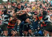 16 January 1999; Mick Galwey, Shannon, fields the ball with support from Mark McDermott, no.2 left, and John Hayes against Lansdowne. AIB League Rugby, Shannon v Lansdowne, Clanwilliam RFC, Tipperary. Picture credit: Ray Lohan / SPORTSFILE
