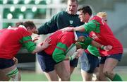 3 February 1999; Ireland captain Paddy Johns, blue scrum cap, is tackled by Eric Miller, left, and Dion O'Cuinneagain during training. Ireland Rugby Squad Training, Dr. Hickey Park, Greystones, Co. Wicklow. Picture credit: Brendan Moran / SPORTSFILE