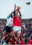 30 January 1999; Gary Longwell, Ulster, battles for possession in the lineout against Patrick Tabacco, Colomiers. Heineken European Cup Final, Ulster v Colomiers, Lansdowne Road, Dublin. Picture credit: Matt Browne / SPORTSFILE
