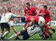 30 January 1999; Andy Ward, Ulster, is tackled by Jean Marc Lorenzi, Colomiers. Heineken European Cup Final, Ulster v Colomiers, Lansdowne Road, Dublin. Picture credit: Matt Browne / SPORTSFILE