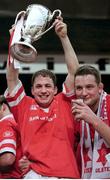 30 January 1999; Ulster captain David Humphreys lifts the cup alongside team-mate Mark Blair. Heineken European Cup Final, Ulster v Colomiers, Lansdowne Road, Dublin. Picture credit: Brendan Moran / SPORTSFILE