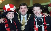 30 January 1999; John and Michael Crawford pictured with the Lord Mayor of Belfast John Alderdice. Heineken European Cup Final, Ulster v Colomiers, Lansdowne Road, Dublin. Picture credit: Ray McManus / SPORTSFILE