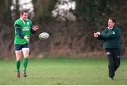 16 February 1999; Ireland out-halves Eric Elwood, left, and David Humphreys. Ireland Rugby Squad Training, Westmanstown, Co. Dublin. Picture credit: Matt Browne / SPORTSFILE