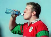 16 March 1999; Ireland's Eric Miller takes a drink during training. Ireland Rugby Squad Training, King's Hospital grounds, Palmerstown, Dublin. Picture credit: Aoife Rice / SPORTSFILE