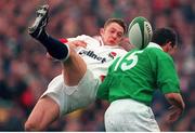 6 March 1999; David Rees, England, in action against Conor O'Shea, Ireland. Five Nations Rugby Championship, Ireland v England, Lansdowne Road, Dublin. Picture credit: Brendan Moran / SPORTSFILE