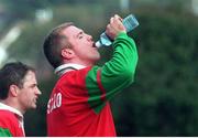 3 March 1999; Ireland's Victor Costello, takes a drink of water during a break in training. Ireland Rugby Squad Training, Dr. Hickey Park, Greystones, Co. Wicklow. Picture credit: Brendan Moran / SPORTSFILE
