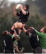 27 March 1999; Kenny Wheelock, DLSP, goes up for the ball during a lineout. AIB League Rugby, DLSP v City of Derry, Kiltiernan, Dublin. Picture credit: Ray McManus / SPORTSFILE