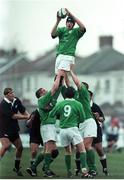 1 April 1999; Des Dillon, Ireland Captain, takes the ball in the lineout. U/19 Rugby World Cup, Ireland v New Zeland, Brewery Field, Bridgend, Wales. Picture credit: Matt Browne / SPORTSFILE