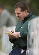 7 April 1999; Ireland Rugby Manager Donal Lenihan, goes through his notes during training. Ireland Rugby Squad Training, Greystones RFC, Co. Wicklow. Picture credit: Brendan Moran / SPORTSFILE