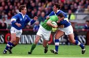 10 April 1999; Girvan Dempsey, Ireland, in action against Doigo Dominguez, left, and Luca Martin, Italy. International rugby friendly, Ireland v Italy, Lansdowne Road, Dublin. Picture credit: Brendan Moran / SPORTSFILE
