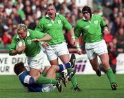 10 April 1999; Rob Henderson, Ireland, is tackled by Diego Dominguez, Italy. International rugby friendly, Ireland v Italy, Lansdowne Road, Dublin. Picture credit: Matt Browne / SPORTSFILE