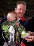 12 November 1999; Mick Galwey, Munster captain, with his daughter and the trophy. Guinness Interprovincial Championship, Munster v Connacht, Thomond Park, Limerick. Picture credit: Brendan Moran / SPORTSFILE