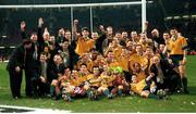 6 November 1999; The Australia team celebrate their victory over France with the Webb Ellis trophy. 1999 Rugby World Cup Final, Millennium Stadium, Cardiff, Wales. Picture credit: Matt Browne / SPORTSFILE
