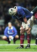 6 November 1999; Olivier Magne, France, dejected at the final whistle after defeat to Australia. 1999 Rugby World Cup Final, Australia v France, Millennium Stadium, Cardiff, Wales. Picture credit: Brendan Moran / SPORTSFILE