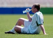 25 March 2005; Richard Dunne, Republic of Ireland, takes a break during squad training. Ramat-Gan Stadium, Tel Aviv, Israel. Picture credit; David Maher / SPORTSFILE