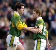 27 March 2005; Eoin Brosnan, Kerry, is congratulated by team-mate Colm Cooper, right, after scoring his sides only goal. Allianz National Football League, Division 1A, Mayo v Kerry, McHale Park, Castlebar, Co. Mayo. Picture credit; Pat Murphy / SPORTSFILE