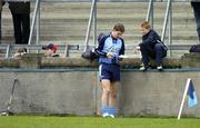 27 March 2005; Dublin's Eoin Moran signs an autograph for a young Dublin fan after he was shown a yellow card. Allianz National Hurling League, Division 1A, Dublin v Kilkenny, Parnell Park, Dublin. Picture credit; Brian Lawless / SPORTSFILE