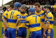 13 March 2005; Clare captain Niall Gilligan, third from right, in conversation with, from left, Diarmuid McMahon, Frank Lohan (11), Alan Markham (7), Barry Nugent, and Tony Carmody before the start of the game. Allianz National Hurling League, Division 1A, Clare v Galway, Cusack Park, Ennis, Co. Clare. Picture credit; Ray McManus / SPORTSFILE