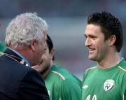 29 March 2005; FAI President Milo Corcoran, left, chats with Robbie Keane, Republic of Ireland, before the start of the game. International Friendly, Republic of Ireland v China, Lansdowne Road, Dublin Picture credit; David Maher / SPORTSFILE