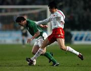 29 March 2005; Robbie Keane, Republic of Ireland, in action against Zhaniun Hu, China. International Friendly, Republic of Ireland v China, Lansdowne Road, Dublin Picture credit; David Maher / SPORTSFILE