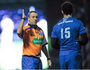 28 December 2013; Referee John Lacey speaks to Leinster's Zane Kirchner during the game. Celtic League 2013/14, Round 11,Leinster v Ulster, RDS, Ballsbridge, Dublin. Picture credit: Piaras Ó Mídheach  / SPORTSFILE