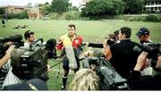 8 June 1999; Ireland Captain Dion O'Cuinneagain is interviewed by Irish and Australian journalists after training. Ireland Rugby Squad Training, Brisbane Grammar School, R.A. Henderson Oval, Queensland, Australia. Picture credit: Matt Browne / SPORTSFILE
