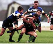 30 October 1999; Eric Elwood, Connacht, is tackled by Shane Horgan and Peter McKenna, Leinster. Guinness Interprovincial Championship, Connacht v Leinster, The Sportsground, Galway. Picture credit: David Maher / SPORTSFILE