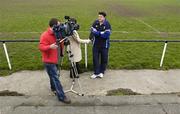 30 March 2005; Leinster captain Reggie Corrigan is interviewed for television after a Leinster Rugby press conference. Old Belvedere, Anglesea Road, Dublin. Picture credit; Brendan Moran / SPORTSFILE