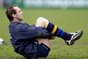 30 March 2005; Leinster flanker Keith Gleeson does some warm-up exercises during Leinster Rugby squad training. Old Belvedere, Anglesea Road, Dublin. Picture credit; Brendan Moran / SPORTSFILE