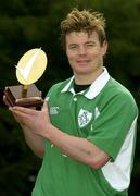 31 March 2005; Ireland's leading rugby and sports media have voted for Irish Captain, Brian O'Driscoll, as the Sure For Men RBS Six Nations Player Of The Tournament, 2005. He was presented with the his trophy as he took time out from training with Leinster for the team's crucial Heineken Cup quarter final clash with Leicester this Saturday. Sure For Men is official deodorant to the Irish rugby team. Old Belvedere, Anglesea Road, Dublin. Picture credit; Brendan Moran / SPORTSFILE