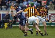 27 March 2005; Keith Elliot, Dublin, in action against Eoin Larkin and Tommy Walsh, right, Kilkenny. Allianz National Hurling League, Division 1A, Dublin v Kilkenny, Parnell Park, Dublin. Picture credit; Brian Lawless / SPORTSFILE