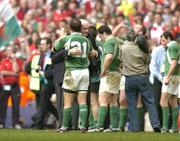 19 March 2005; Ireland manager Brian O'Brien is embraced by David Humphreys after his last game as manager of the Irish rugby team. RBS Six Nations Championship 2005, Wales v Ireland, Millennium Stadium, Cardiff, Wales. Picture credit; Brendan Moran / SPORTSFILE