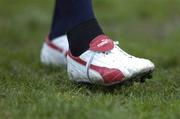 30 March 2005; Gordon D'Arcy's new boots pictured during Leinster Rugby squad training. Old Belvedere, Anglesea Road, Dublin. Picture credit; Brendan Moran / SPORTSFILE