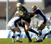 2 April 2005; Mark McHugh, Connacht, is tackled by Jason White, left and Silico Martens, Sale Sharks. European Challenge Cup 2004-2005, Semi-Final, Connacht v Sale Sharks, Sportsground, Galway. Picture credit; Pat Murphy / SPORTSFILE