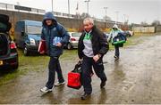 5 January 2014; Peter McGrath, Fermanagh manager, right, arrives along with his nephew, Peter McGrath, junior, for the game. Power NI Dr. McKenna Cup, Section B, Round 1, Fermanagh v St Mary's, Brewster Park, Enniskillen, Co. Fermanagh. Picture credit: Oliver McVeigh / SPORTSFILE