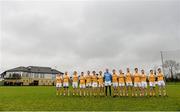 5 January 2014; The Antrim team stand for the National Anthem before the start of the game. Power NI Dr. McKenna Cup, Section C, Round 1, Antrim v Cavan, Creggan Kickhams, Randalstown, Co. Antrim. Photo by Sportsfile