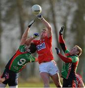 5 January 2014; Fintan Goold, Cork, in action against Conor Talty, left, and David Cleary, Limerick Institute of Technology. McGrath Cup, Quarter-Final, Cork v Limerick Institute of Technology, Mallow GAA Grounds, Mallow, Co. Cork. Picture credit: Diarmuid Greene / SPORTSFILE