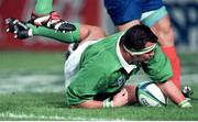 15 October 1999; Dion O'Cuinneagain scores Ireland's first try. 1999 Rugby World Cup, Ireland v Romania, Lansdowne Road, Dublin. Picture credit: David Maher / SPORTSFILE