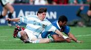 24 October 1999; Emile N'Tamack, France, touches down to score his sides 2nd try as Argentina's Ignacio Corleto challenges. France v Argentina, Rugby World Cup, Lansdowne Road. Picture credit: Brendan Moran / SPORTSFILE