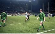 20 October 1999; Ireland's Eric Miller leaves the field  dejected at the final whistle after defeat to Argentina. 1999 Rugby World Cup, Ireland v Argentina, Stade Felix Bollaert, Lens, France. Picture credit: Brendan Moran / SPORTSFILE