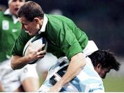 20 October 1999; Matt Mostyn, Ireland, is tackled by Ignacio Corletto, Argentina. 1999 Rugby World Cup, Ireland v Argentina, Stade Felix Bollaert, Lens, France. Picture credit: Brendan Moran / SPORTSFILE