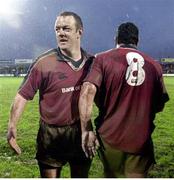 18 December 1999; Munster Captain Mick Galwey and Anthony Foley (8), Munster, leave the field after victory over Colomiers. Heineken European Cup, Munster v Colomiers, Musgrave Park, Cork. Picture credit: Brendan Moran / SPORTSFILE