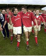 11 December 1999; Munster's Mike Mullins, left, and David Wallace celebrate victory over Colomiers. Heineken European Cup, Colomiers v Munster, Stade Toulousien, Toulouse, France. Picture credit: Brendan Moran / SPORTSFILE