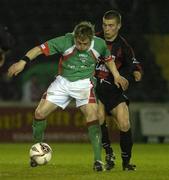 31 March 2005; Joe Gamble, Cork City, in action against Longford Town's Shane Barrett. eircom league Premier Division, Longford Town v Cork City, Flancare Park, Longford. Picture credit; Pat Murphy / SPORTSFILE