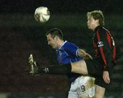 4 April 2005; Stephen Paisley, Longford Town, in action against Glenn Ferguson, Linfield. Setanta Cup, Group One, Longford Town v Linfield, Flancare Park, Longford. Picture credit; David Maher / SPORTSFILE